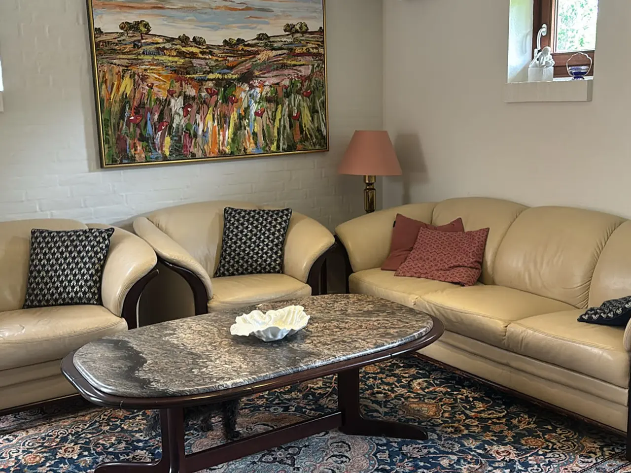 Billede 1 - Sofa sæt sælges i ægte læder. Farve beige.