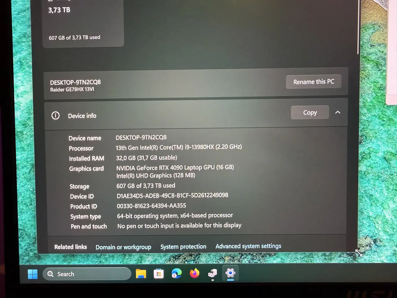 Billede 12 - Bærbar Computer MSI Raider GE78HX 13VI