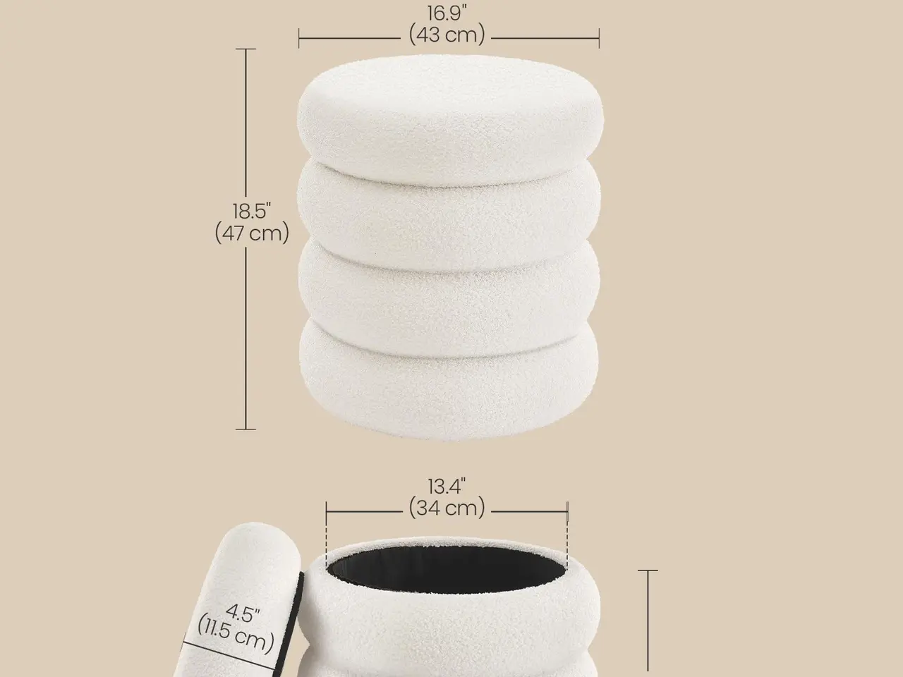 Billede 6 - Rund opbevaringspuf i teddyfleece - hvid