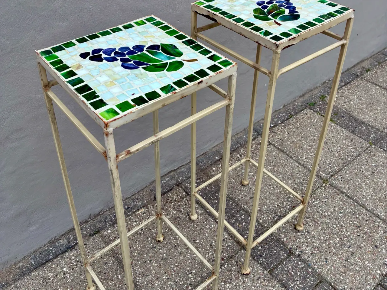 Billede 5 - 2 vintage planteopsats metalstel m/ mosaikbordplad