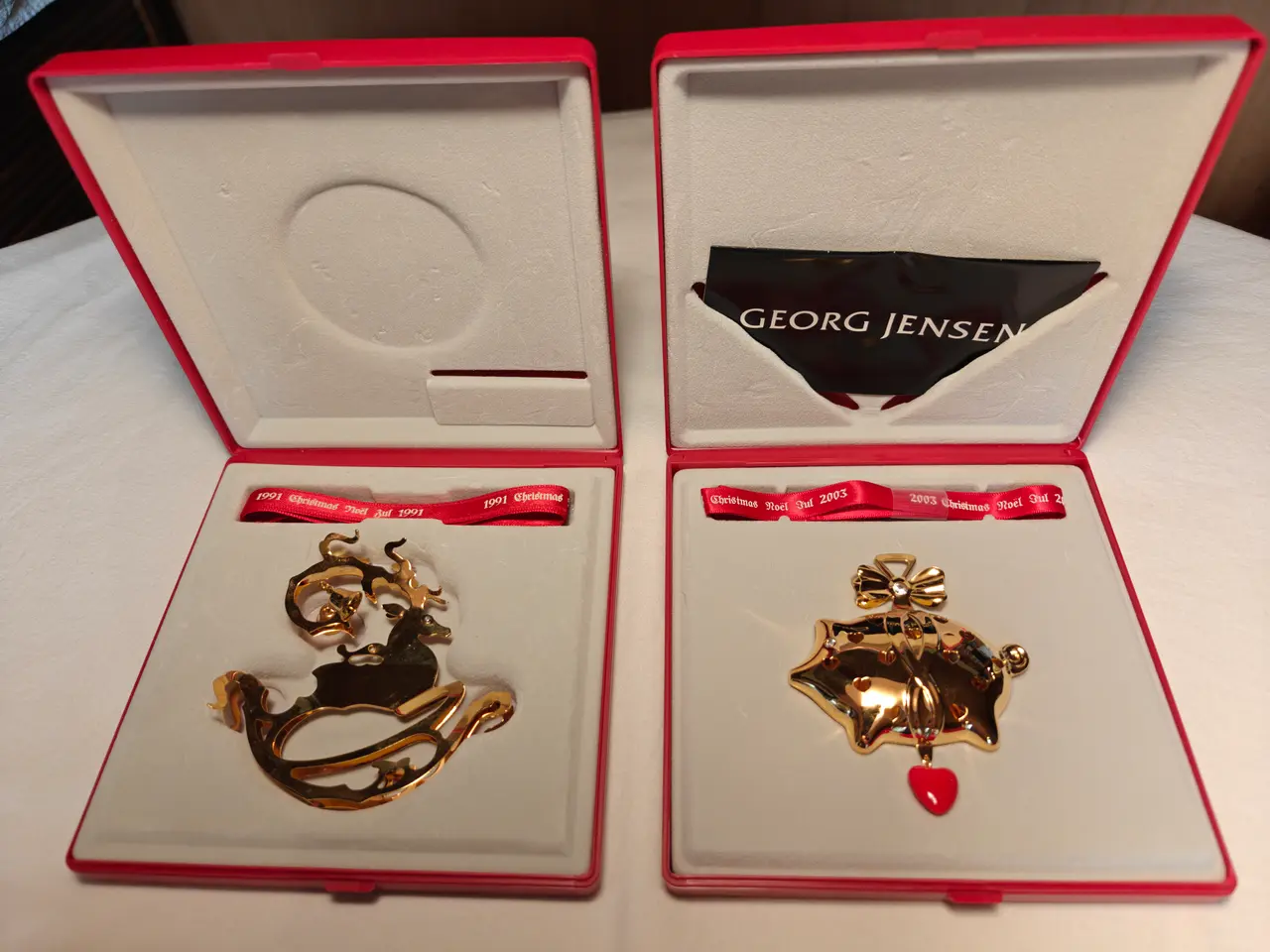 Billede 1 - 2 Georg Jensen juleuro 1991 og 2003 med silkebånd
