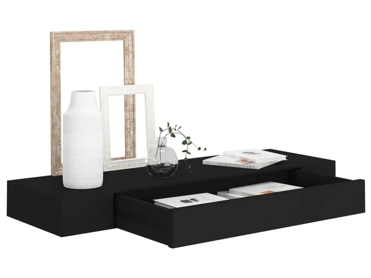 Billede 3 - Væghylde med skuffe - 80 x 25 x 8 cm - sort svævehylde