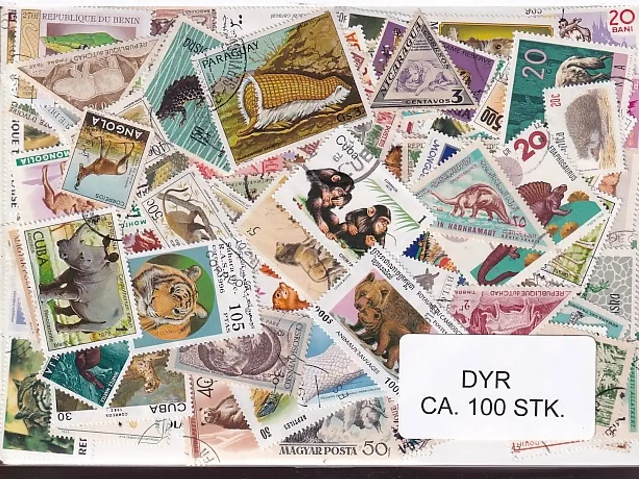 Billede 1 - Dyr på Frimærker . St/ust. 100 forskellige.