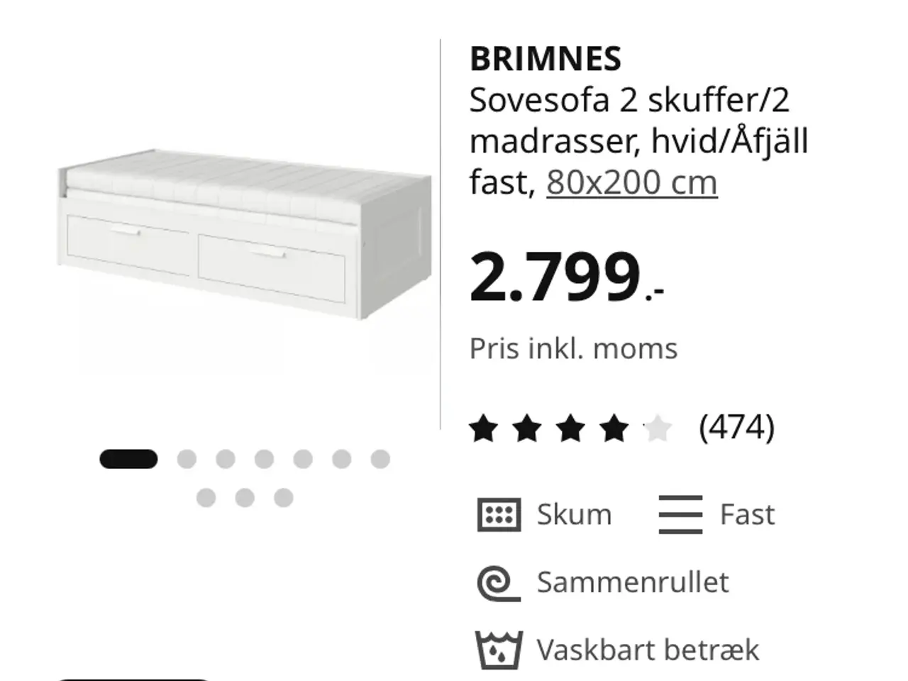 Billede 3 - Brimnes IKEA udtræksseng hvid