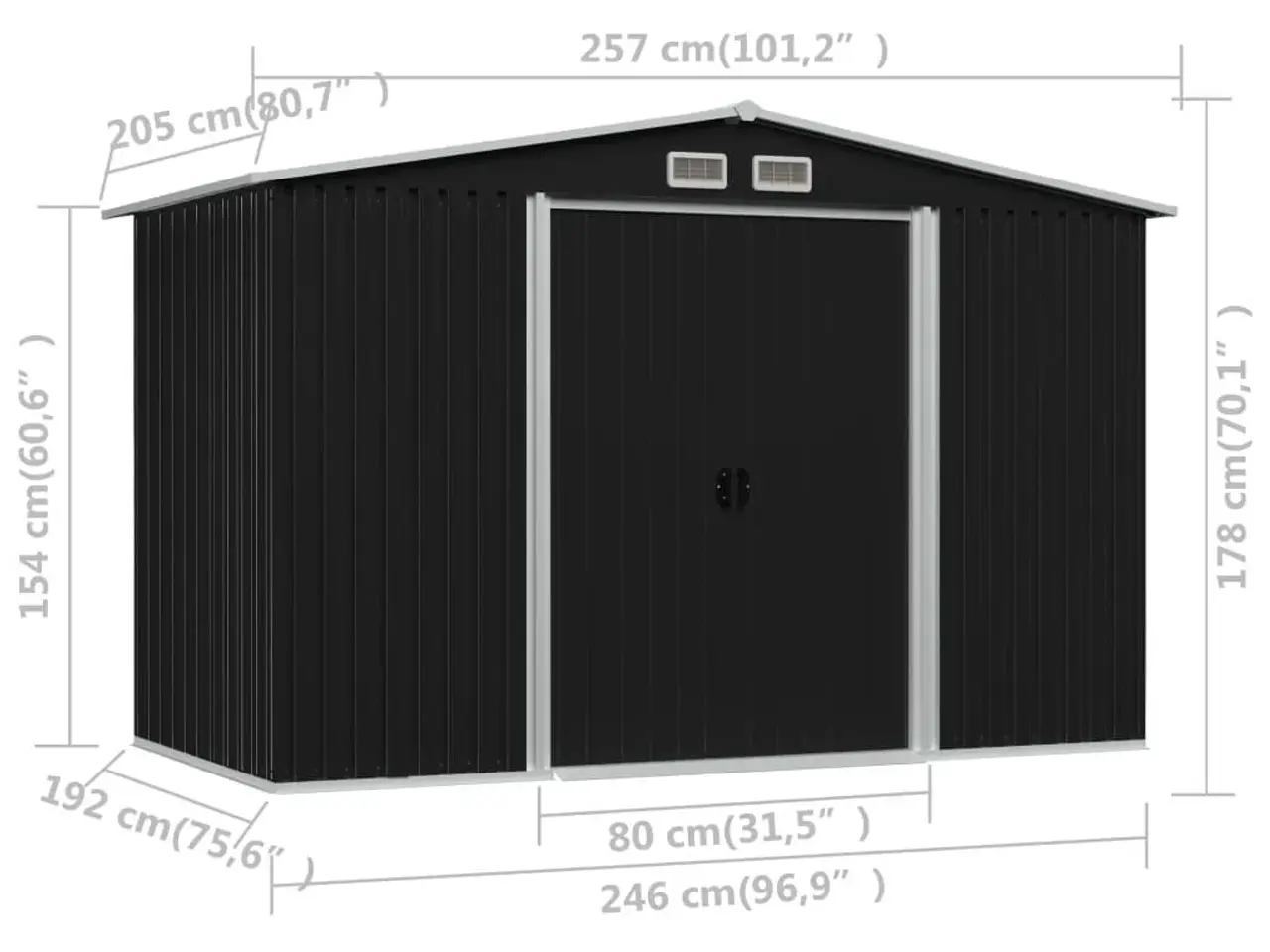 Billede 11 - Opbevaringsskur til haven 257x205x178 cm stål antracitgrå