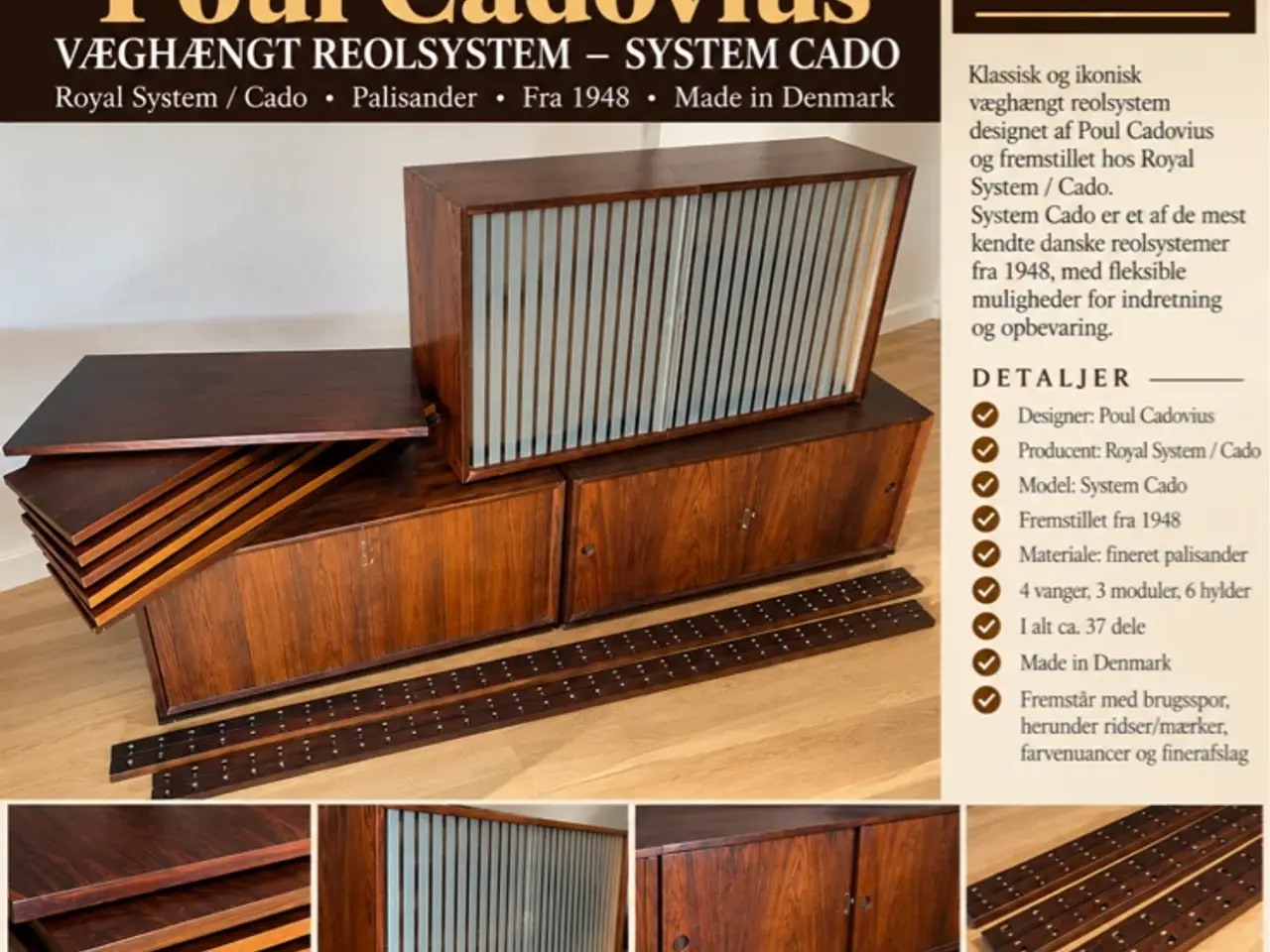 Billede 1 - Retro Ophængte Palisander Reol Sælges