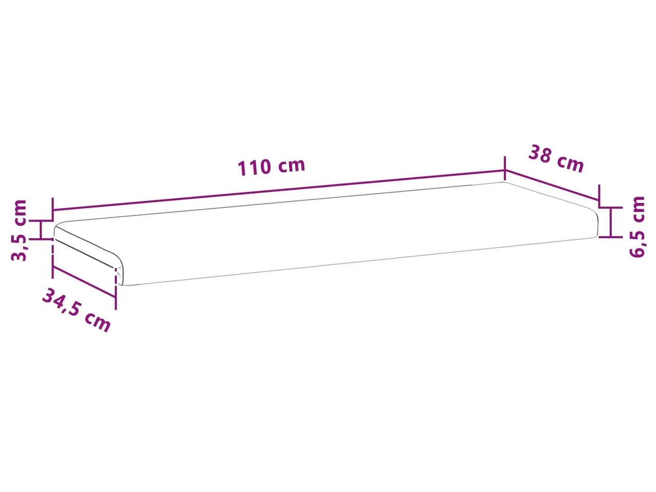 Billede 10 - Bænkpude i velour sort 110 x 38 x 6,5 cm til bænk, dybde 35 cm