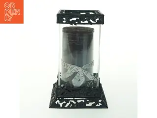 Lysestage med spejl og glas cylinder (str. H. 21 cm)