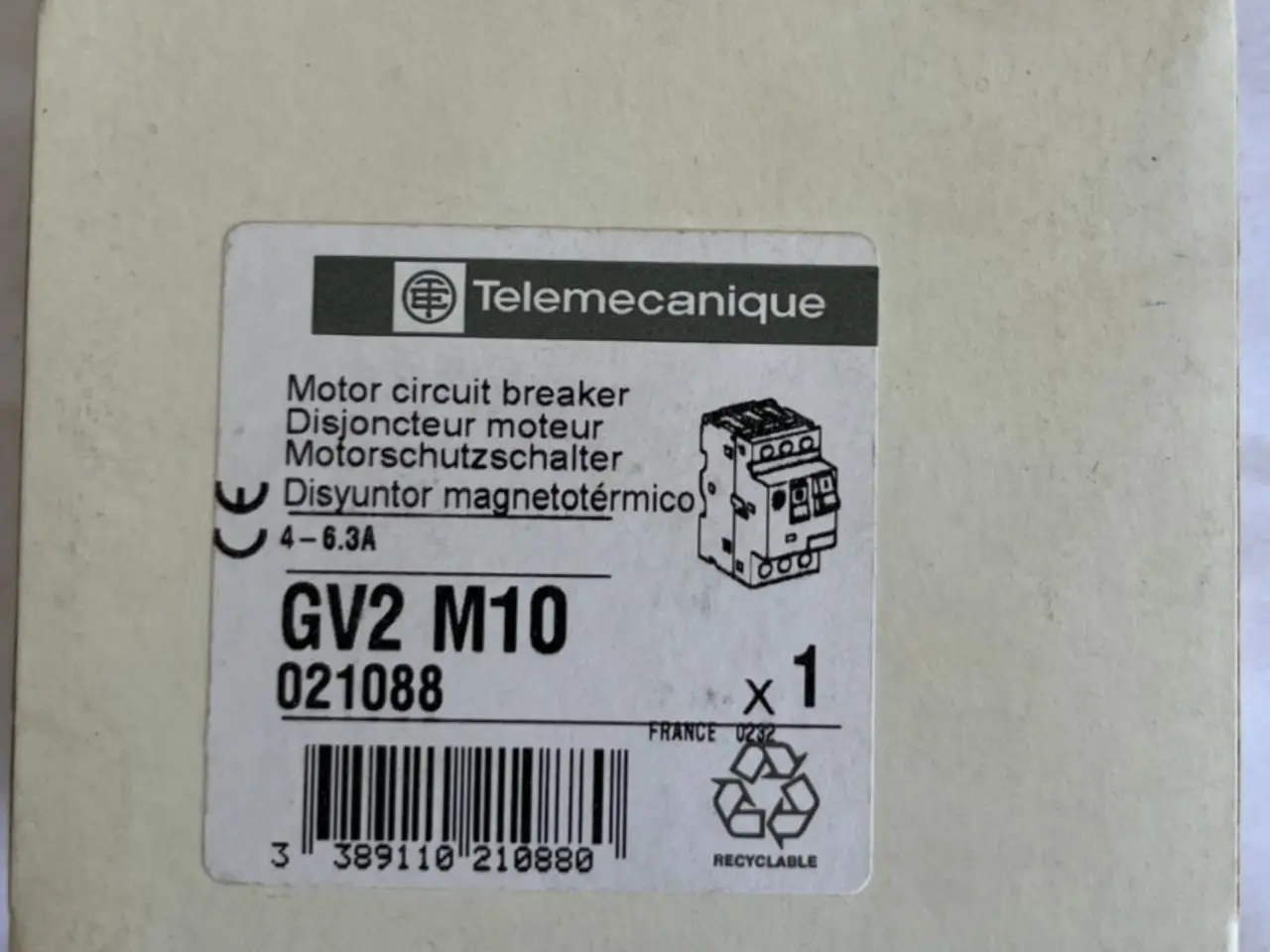 Billede 1 - Telemecanique GV2 M10 Motor automatsikring 4-6.3A