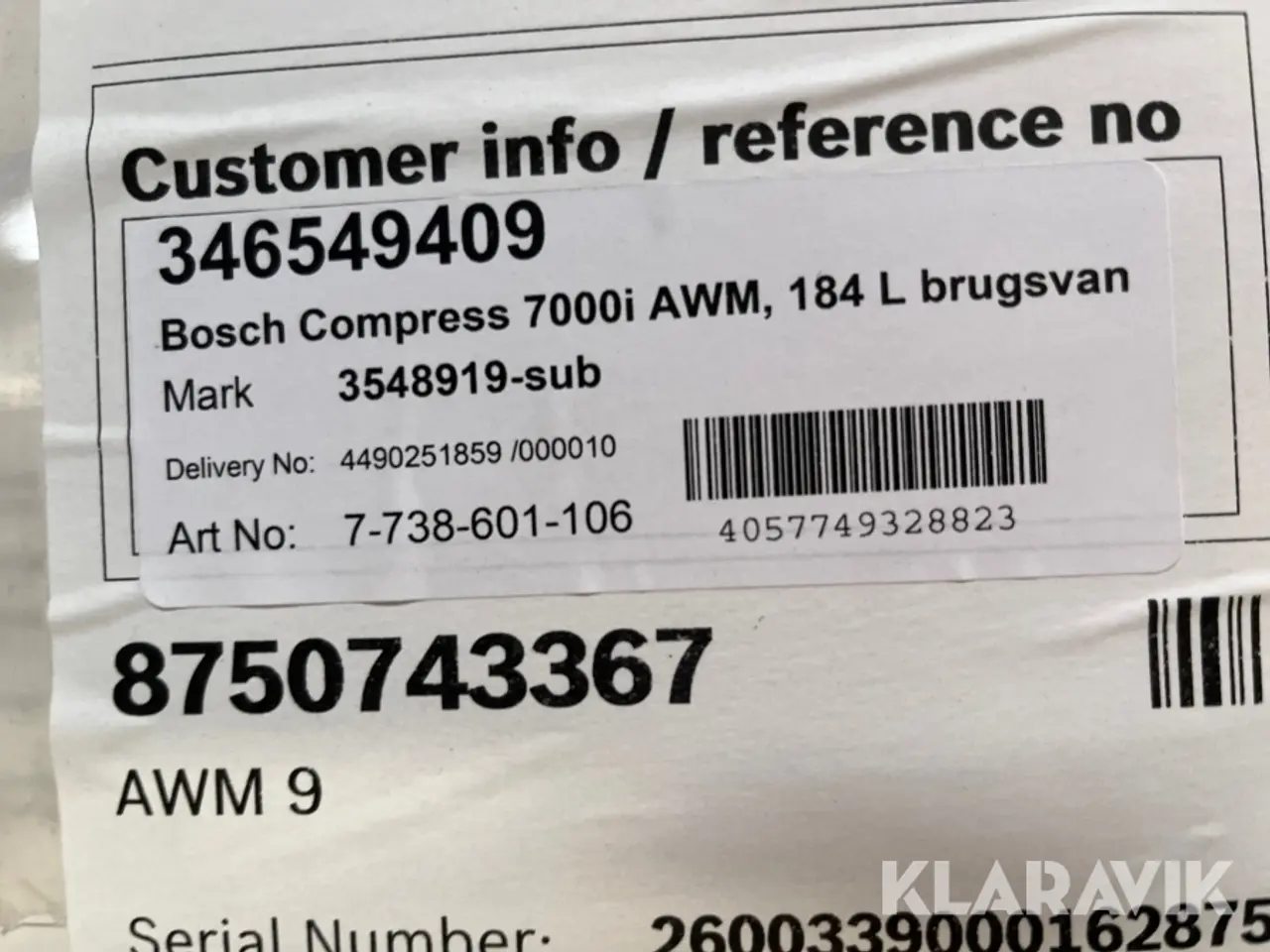 Billede 7 - Varmepumpe Bosch Compress 7000i AWM 184L inderdel