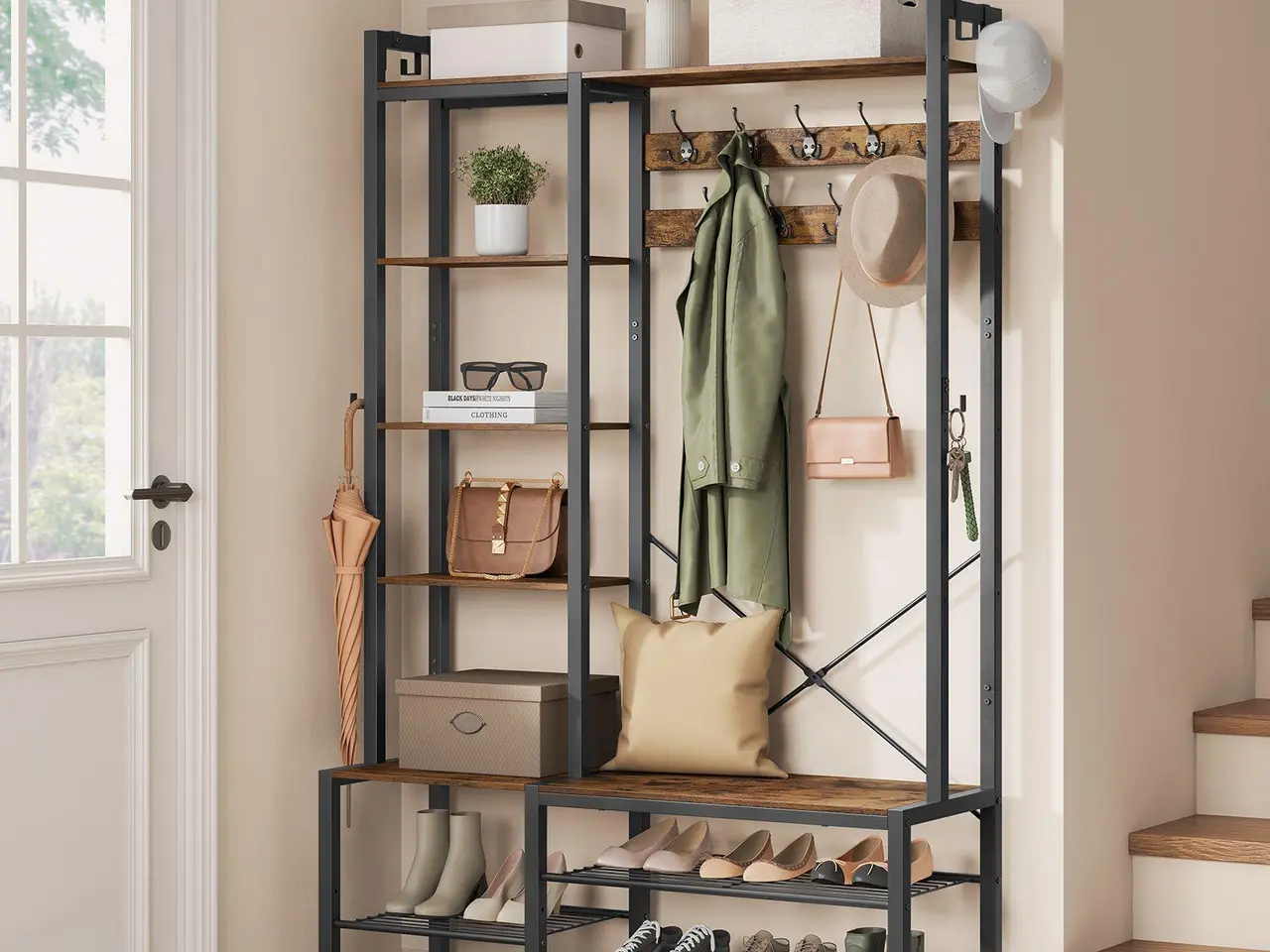 Billede 2 - Entrégarderobe med bænk og skoopbevaring - 40 x 120 x 190 cm