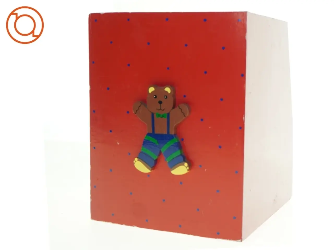 Billede 1 - Rød trækasse med bamse figur (str. 32 x 26 cm)