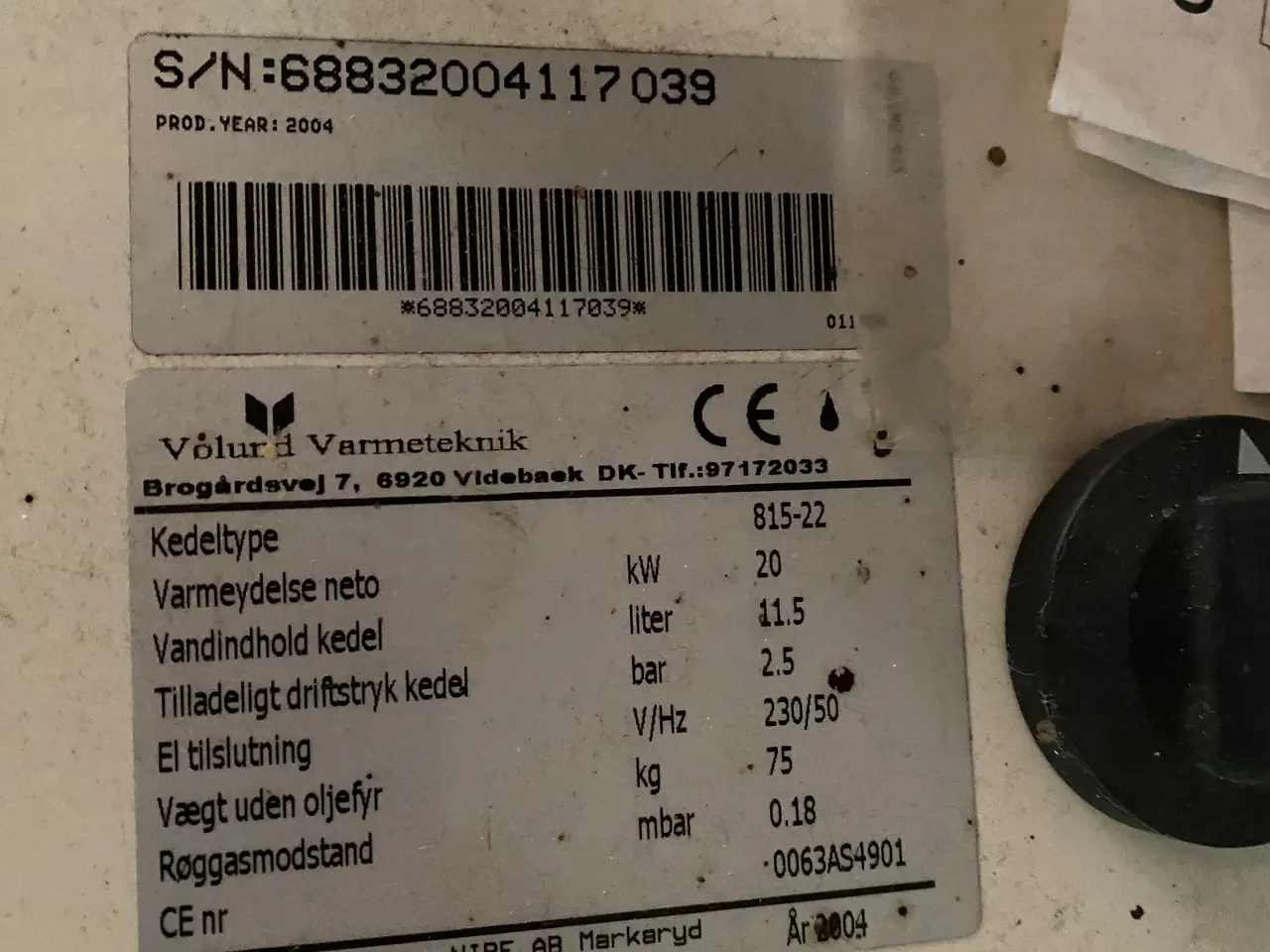 Billede 3 - Vølund 815 oliefyr med Cirkulationspumpe, Beholder