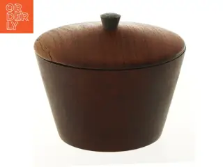 Rund låg krukke i teak træ (str. Ø 13x11 cm)