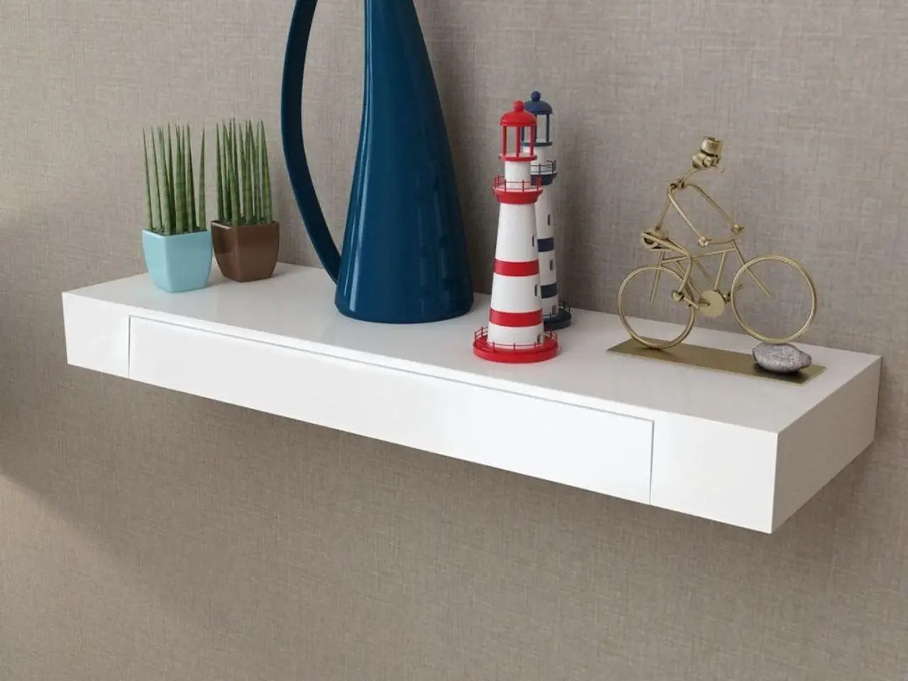 Billede 3 - Væghylde med skuffe i MDF - hvid, 80 × 25 × 8 cm