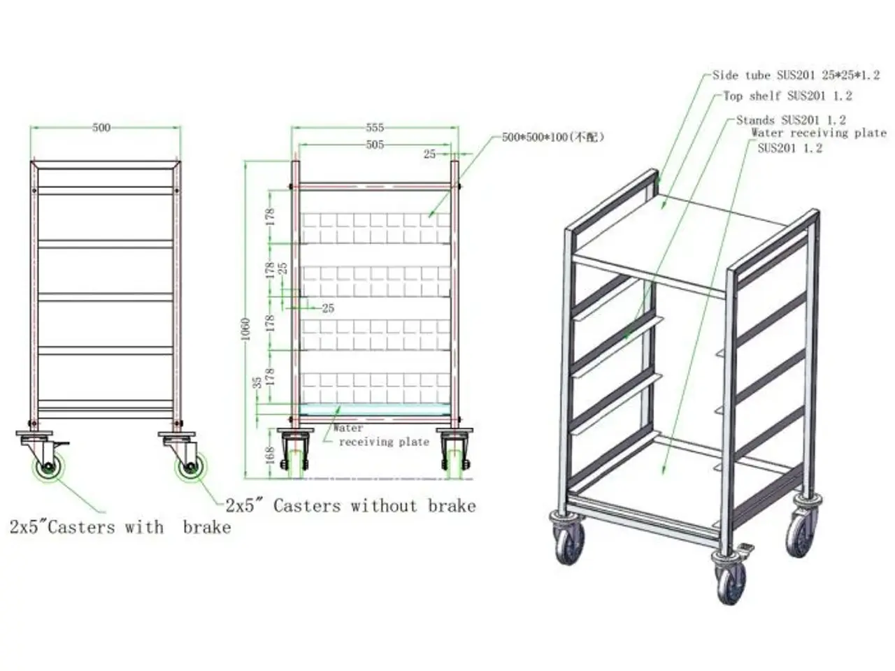 Billede 2 - Trolley vogn – til opvaskebakker – 4x 50 x 50 cm