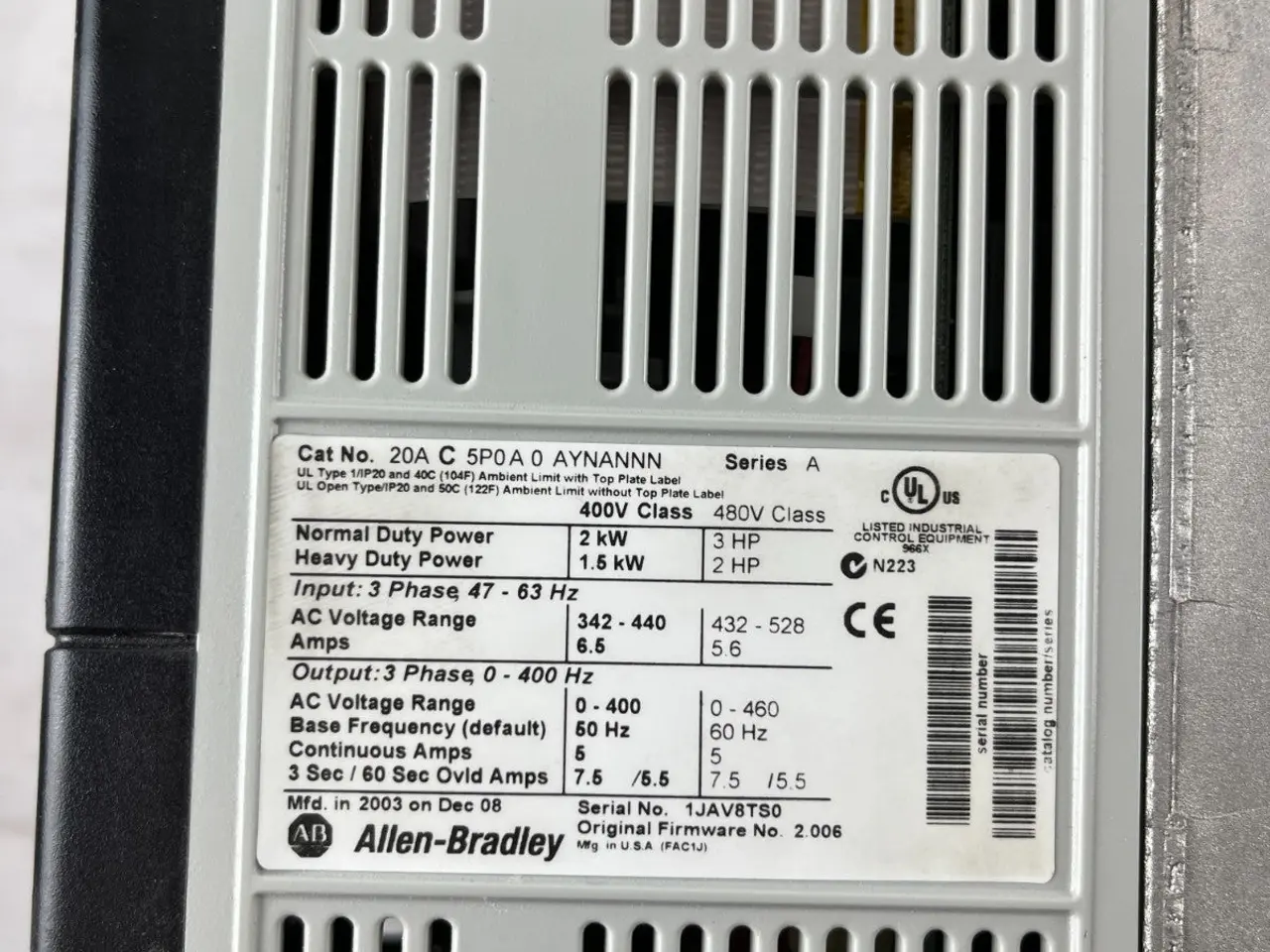 Billede 16 - Allen-Bradley PowerFlex 70 20AC5P0A0AYNANNN VFD