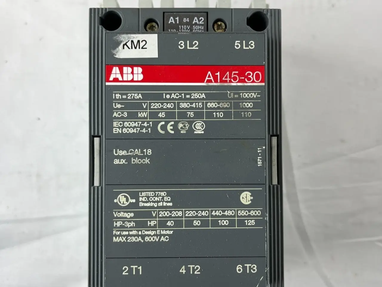 Billede 2 - ABB A145-30 Power kontaktor 3-Pole 250A AC-1 Coil