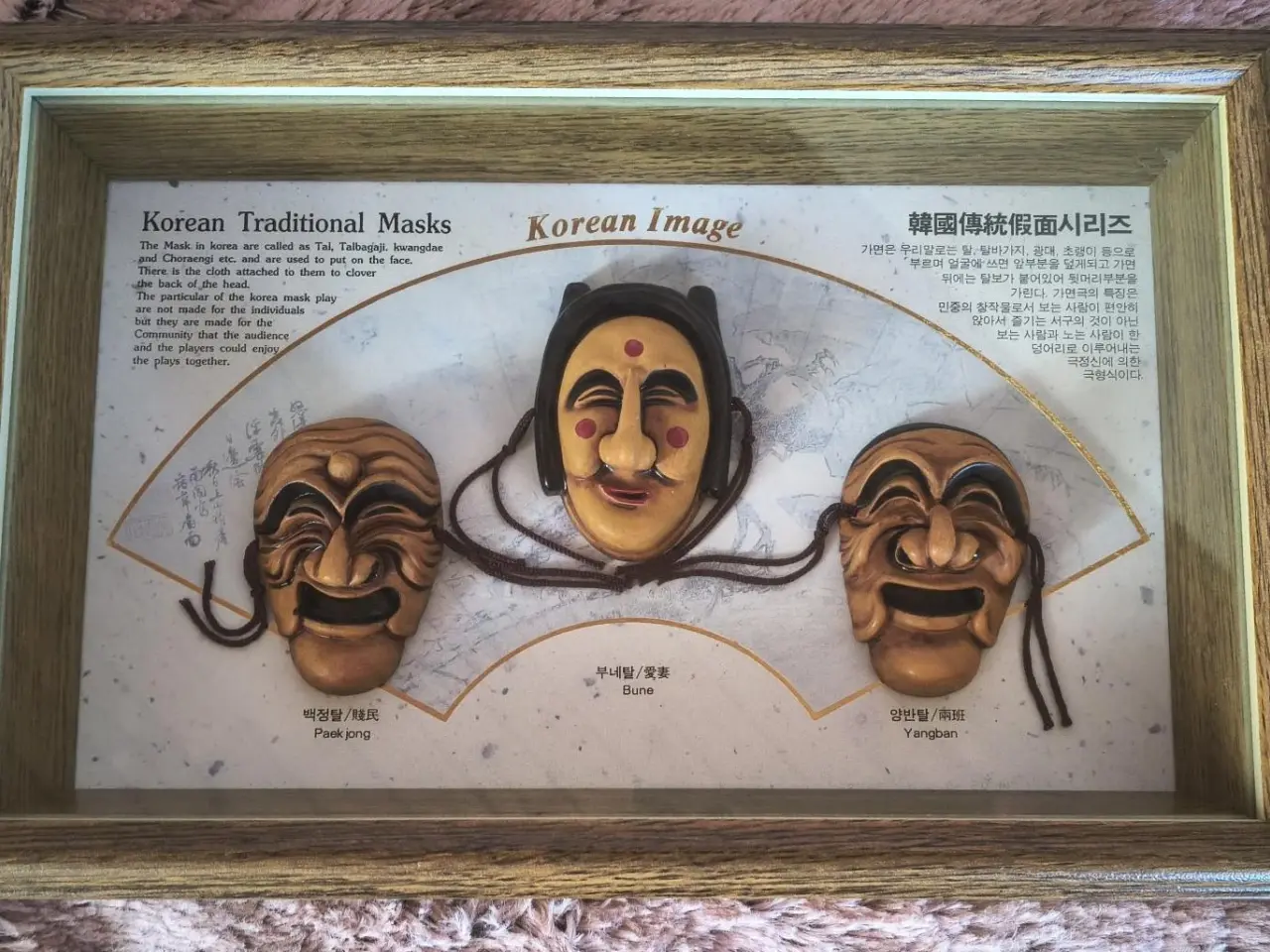 Billede 1 - KOREANSKE MASKER I SKYGGEBOKS, 19X28X5 CM