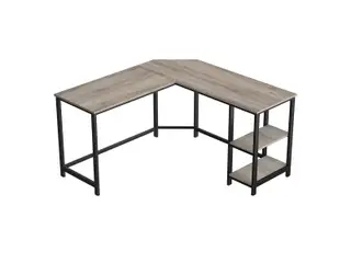 L-formet skrivebord med hylder LWD72MB - greige og sort