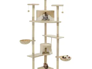 Kattetræ med sisalkradsestolper 203 cm - beige og hvid