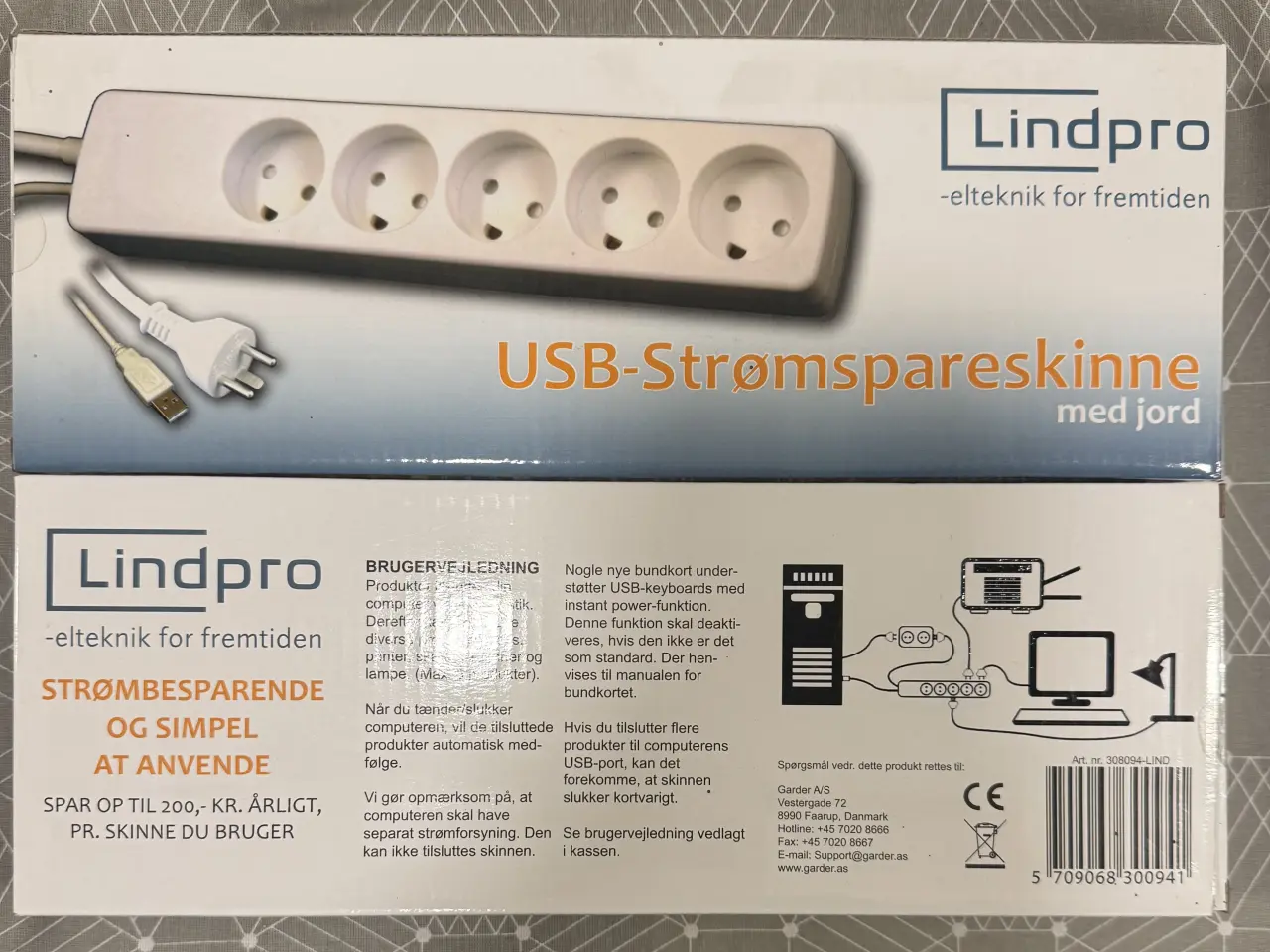 Billede 1 - Strømspareskinne 2 stk