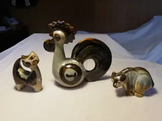 Søholm keramik figurer kat, hane og bjørn