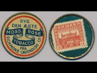 postskillemønt, moss rose, med 10 øres frimærke