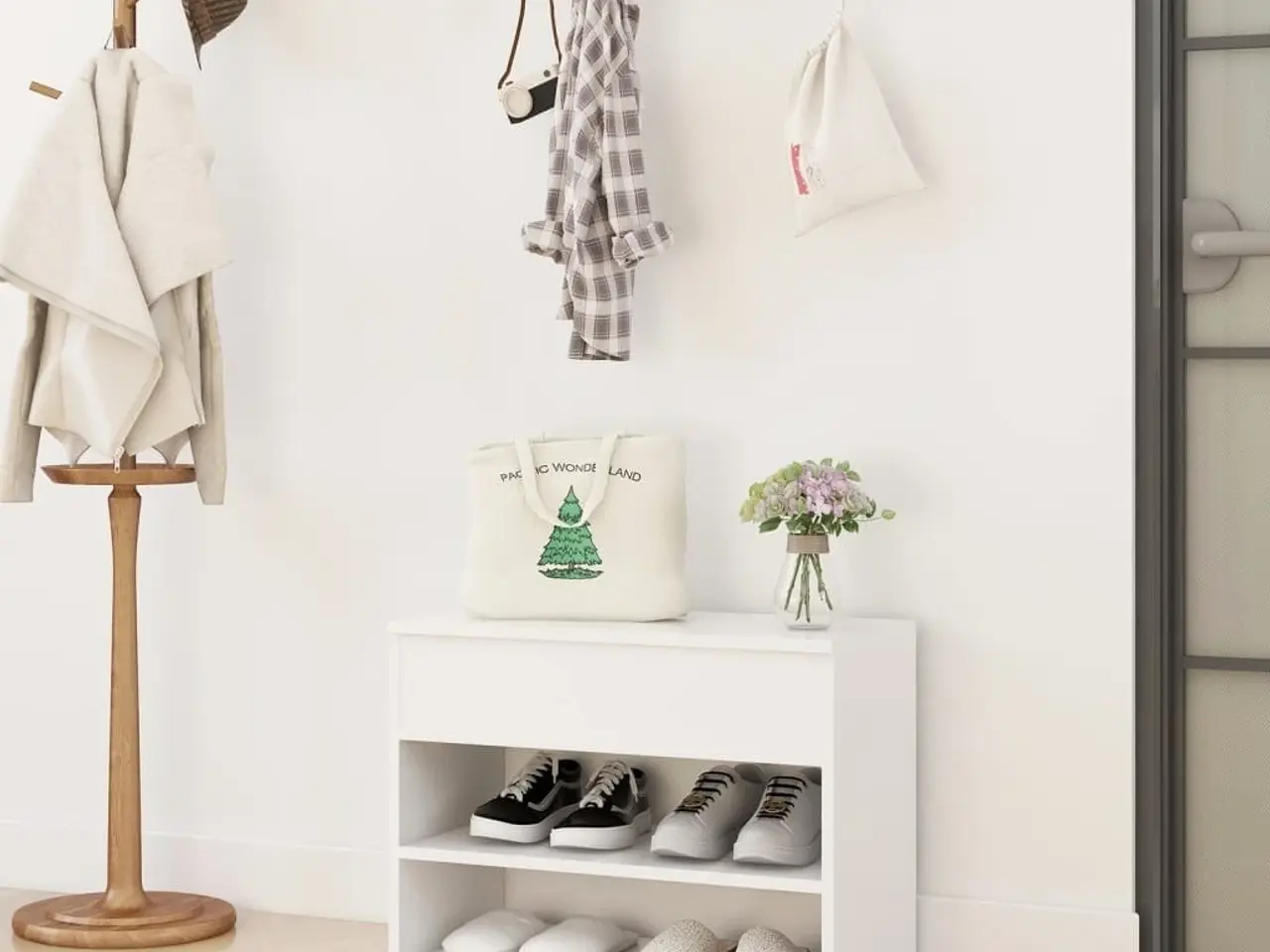 Billede 1 - Skobænk 60x30x45 cm konstrueret træ hvid