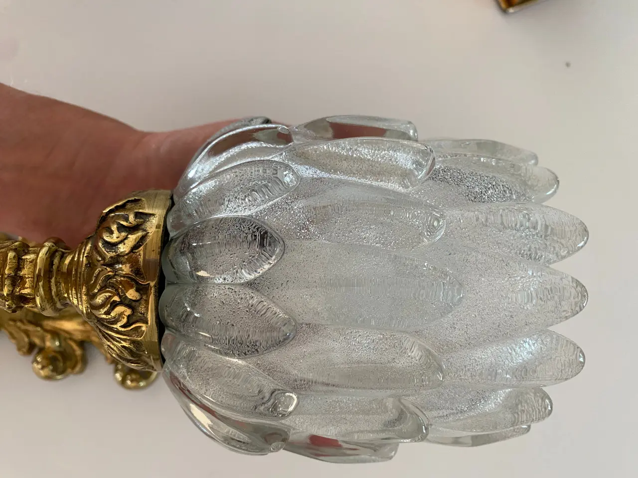 Billede 5 - Antik Messing lampe med glasskærm