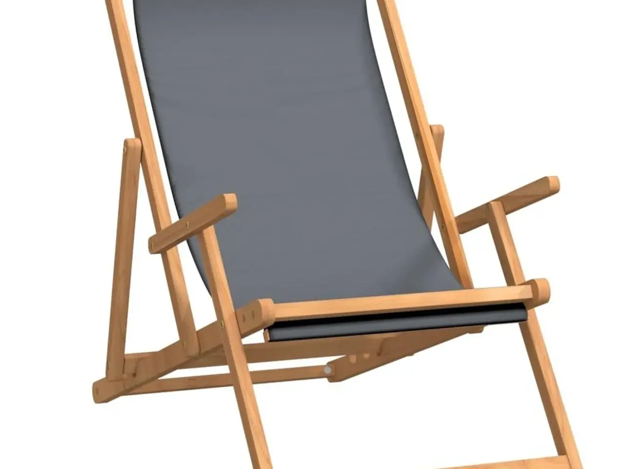 Billede 2 - Foldbar strandstol i massivt teaktræ - grå stof