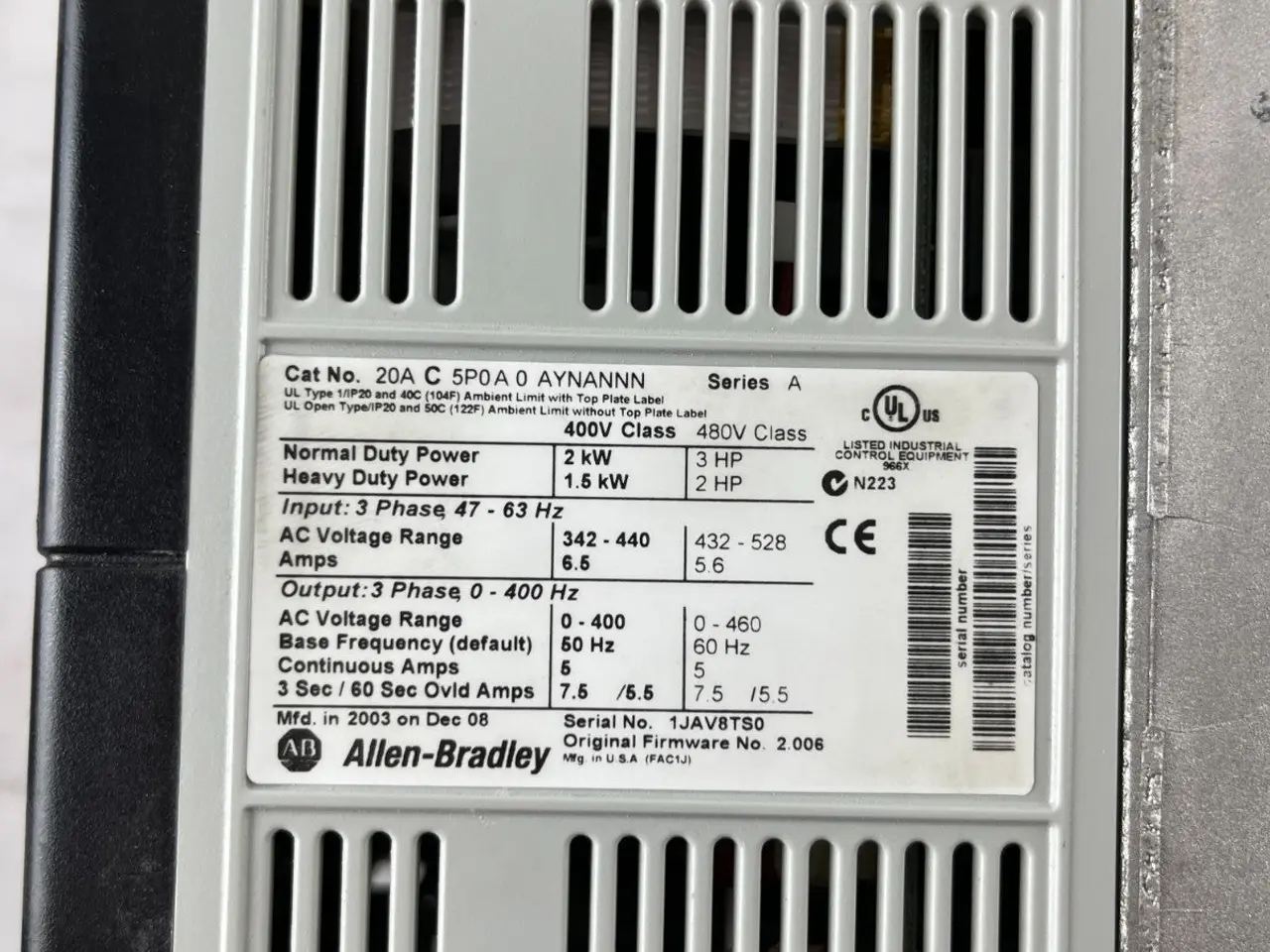 Billede 2 - Allen-Bradley PowerFlex 70 20AC5P0A0AYNANNN VFD