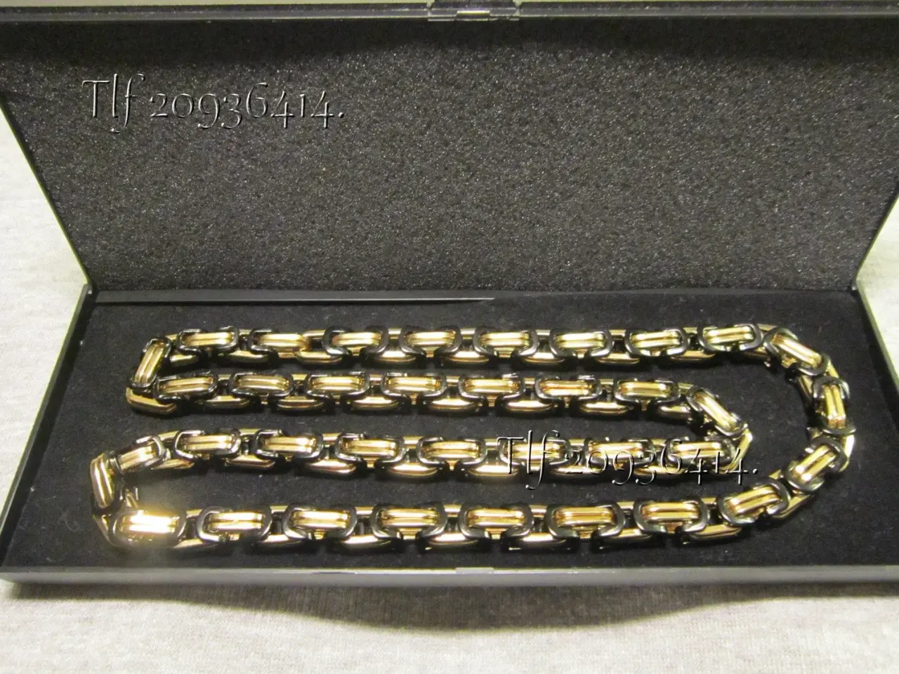 Billede 1 - Ny kongekæde guld og sort 8x8 mm.