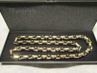 Ny kongekæde guld og sort 8x8 mm.
