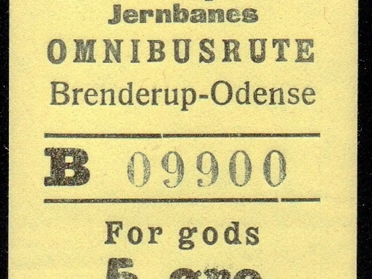 Billede 1 - Nordvestfynske Jernbane - Omnibusrute - Brenderup-Odense - For Gods - 5 Øre - Ustemplet