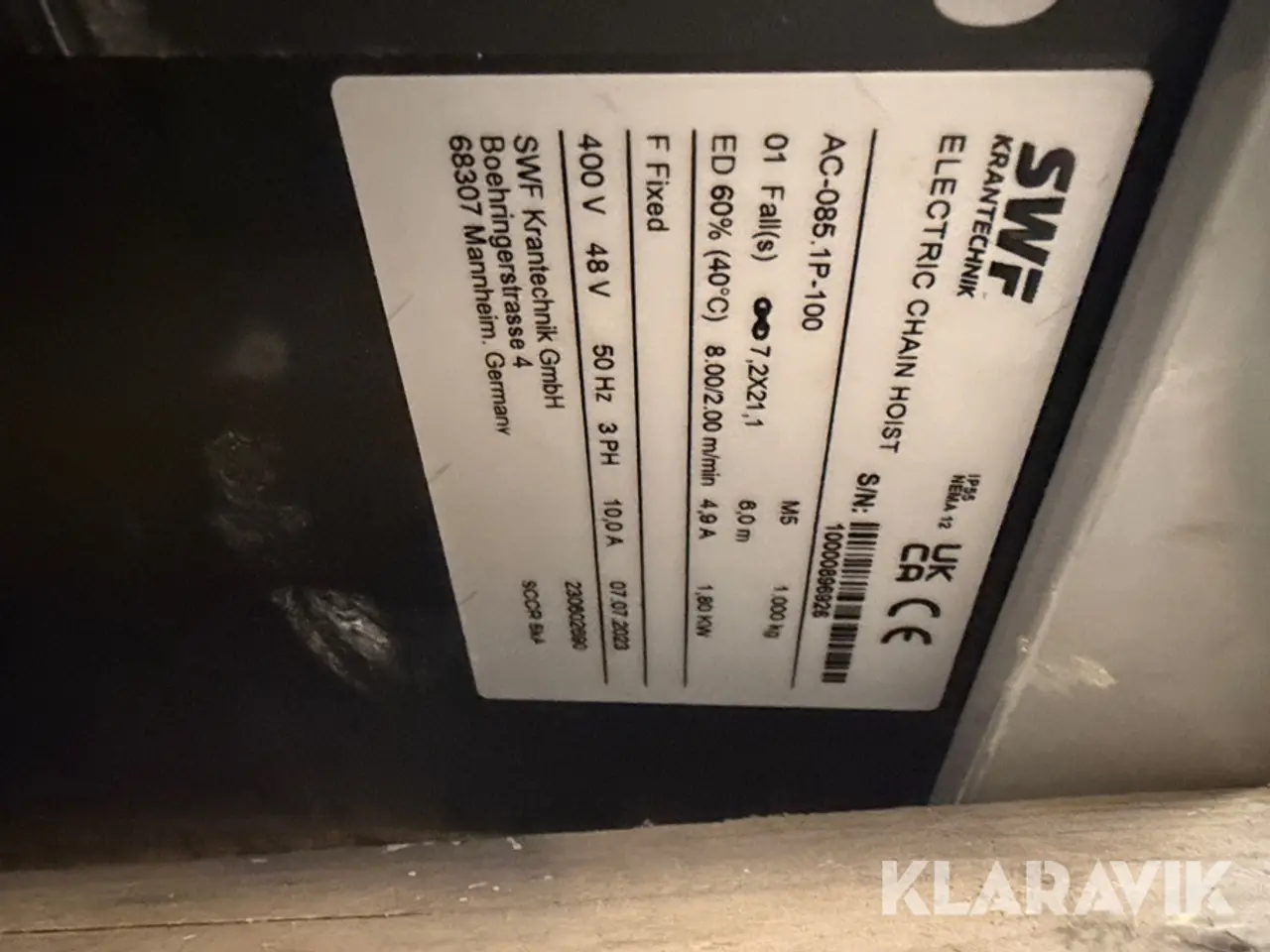 Billede 5 - Elektrisk kædetalje / kædehejs SWF Krantechnik AC-085/1P-100
