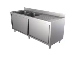 Stålbord med dobbelt vask - B1800 x D700 x H850 mm