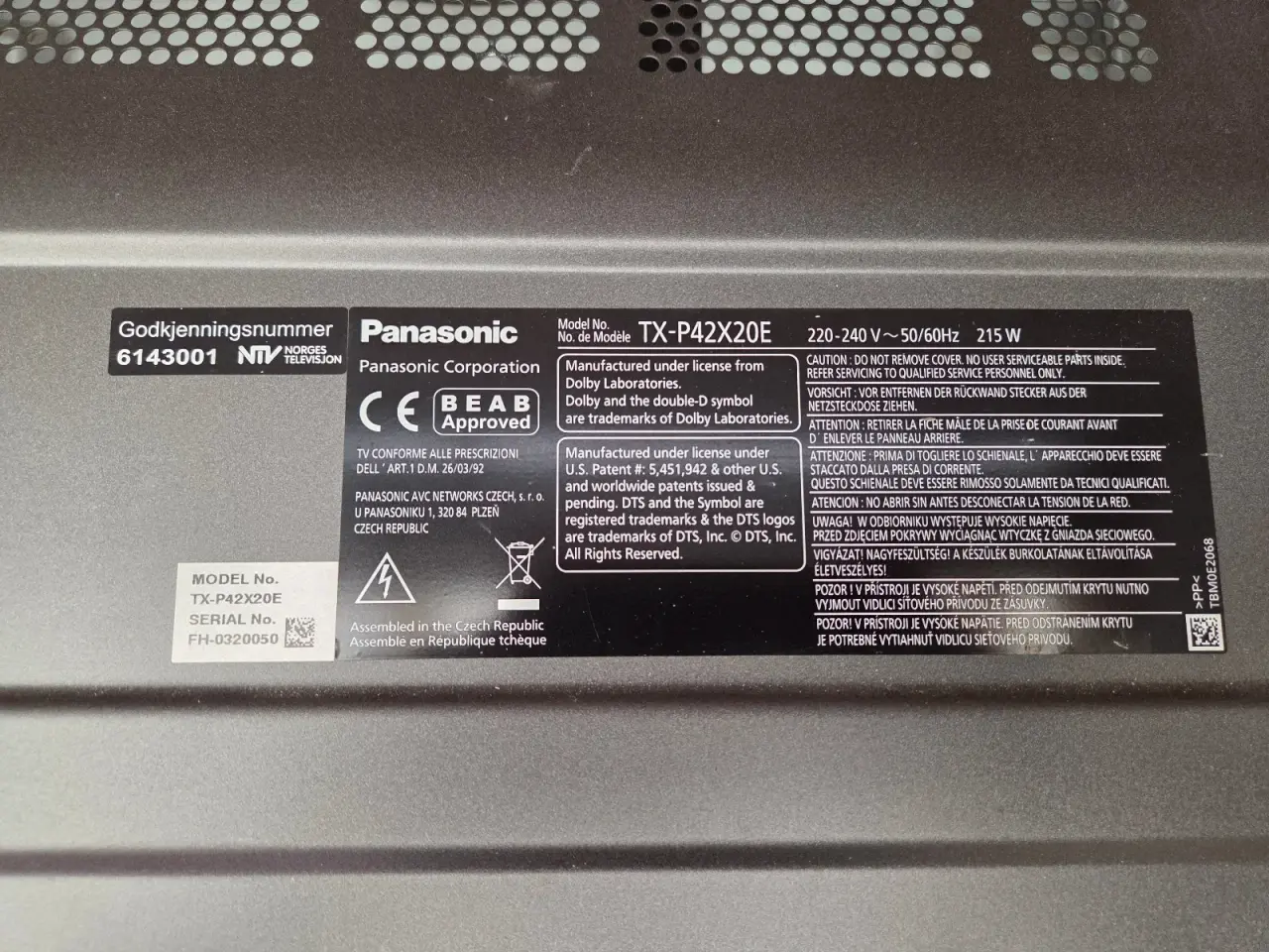 Billede 5 - Panasonic TV 42" Plasma. Fladskærm. Analog.