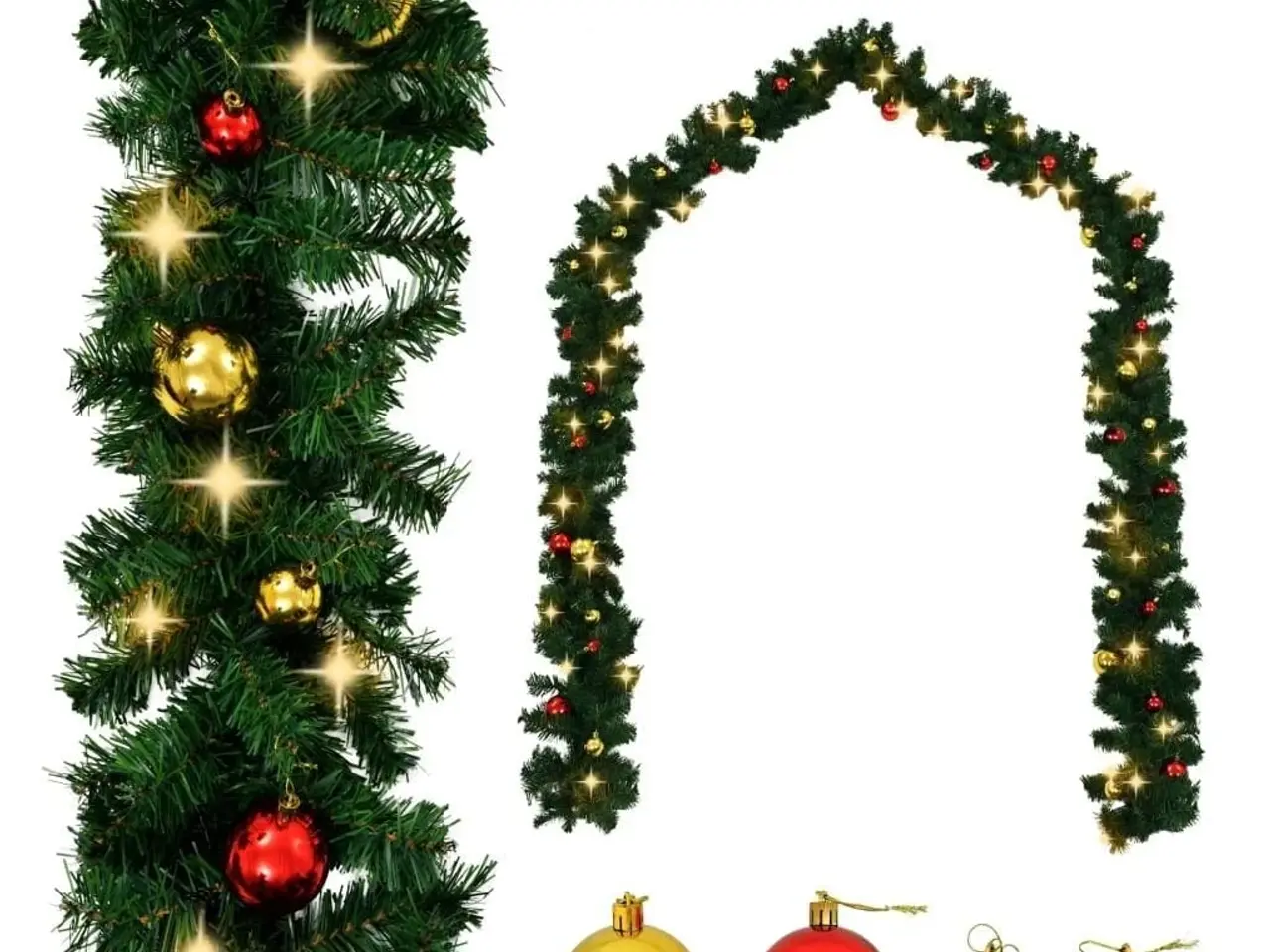 Billede 1 - Juleguirlande med kugler og LED-lys - 20 m