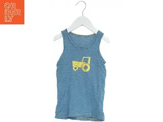 Blå og hvid stribet tanktop med traktormotiv (str. 116)