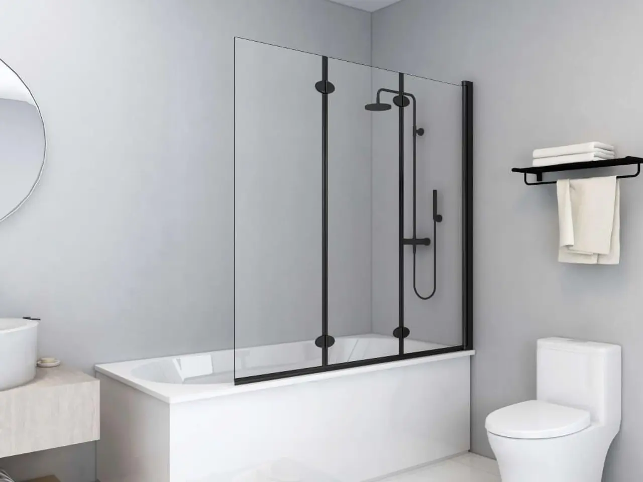 Billede 1 - Foldbar brusekabine med 3 paneler - ESG 130×138 cm, sort