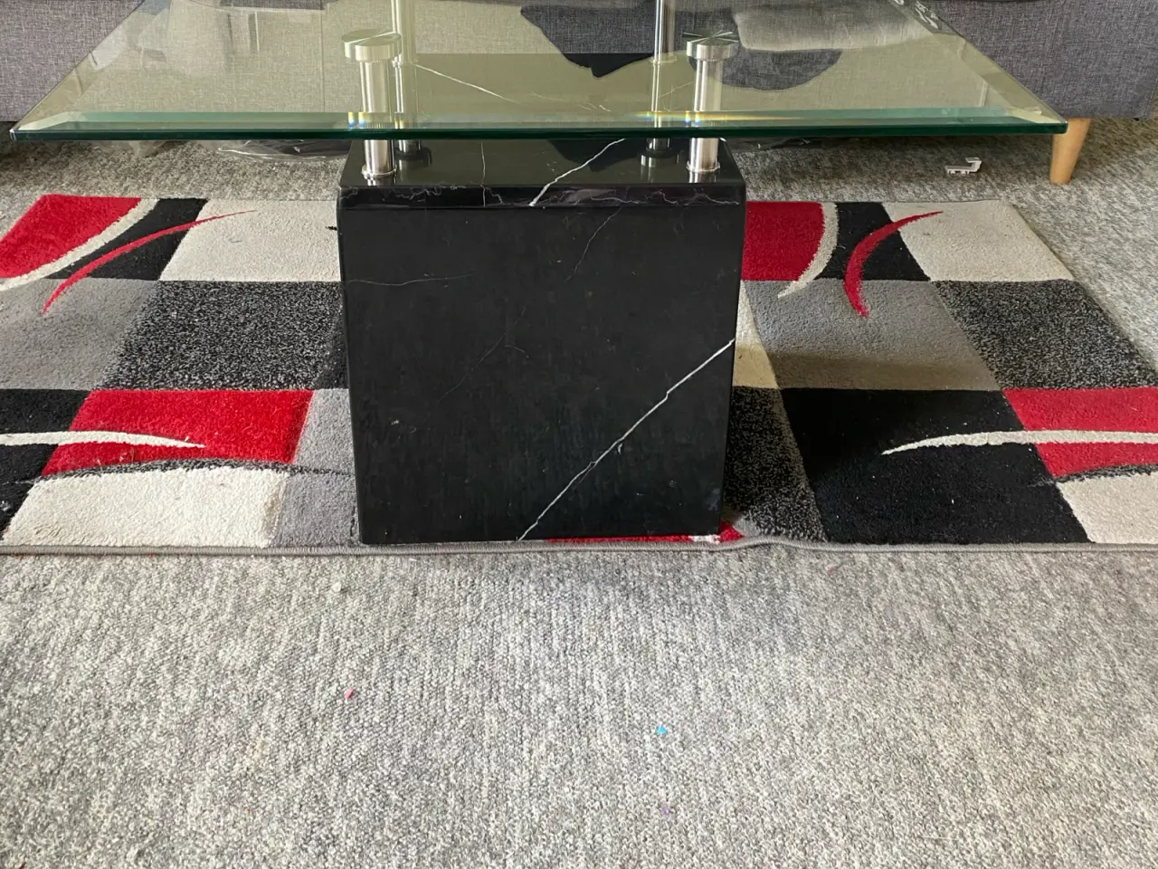 Billede 2 - Glasbord med marmor sokkel .