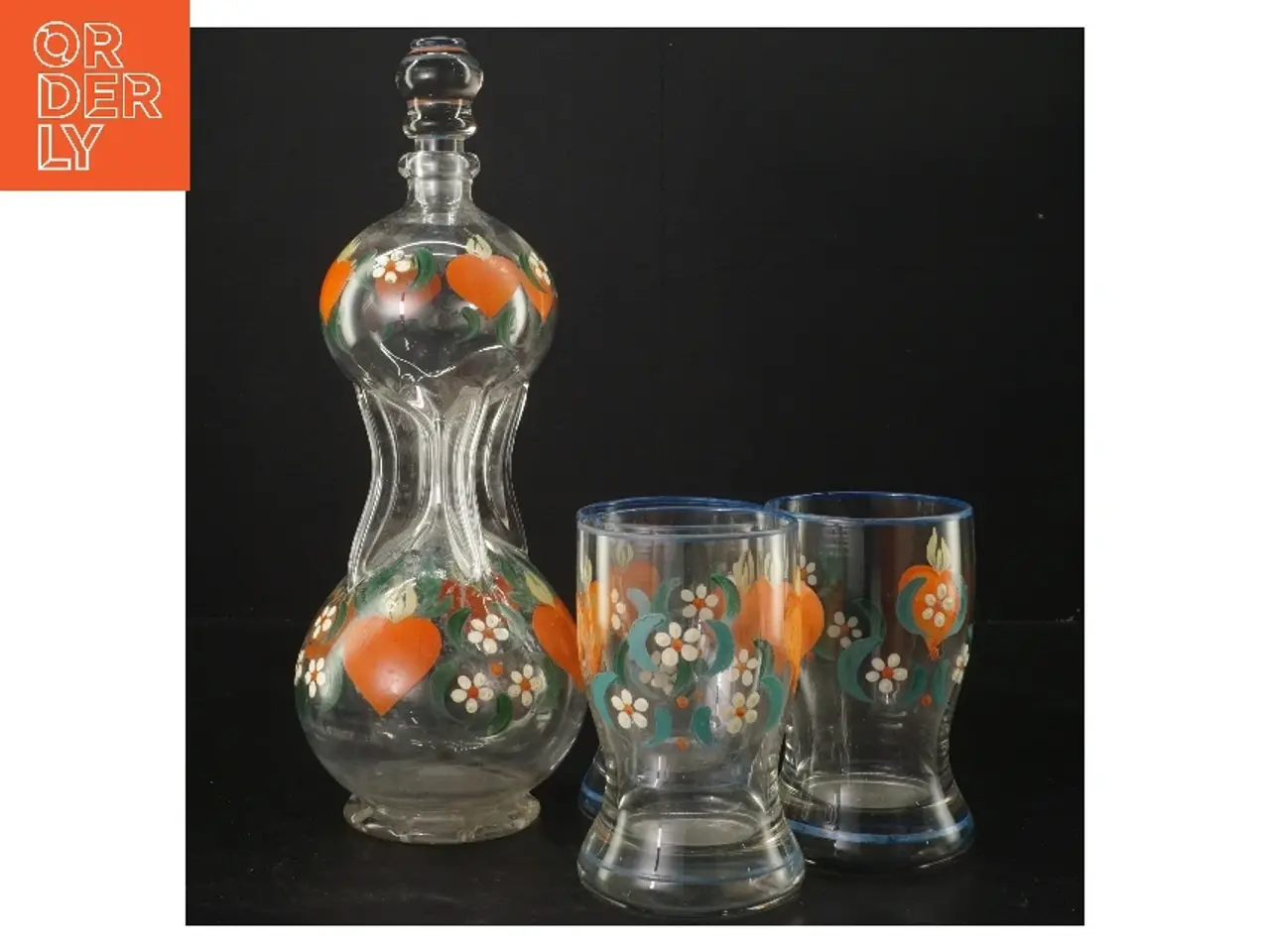 Billede 1 - Dekorativ karaffelsæt med glas (str. 28 og 11,5 cm)