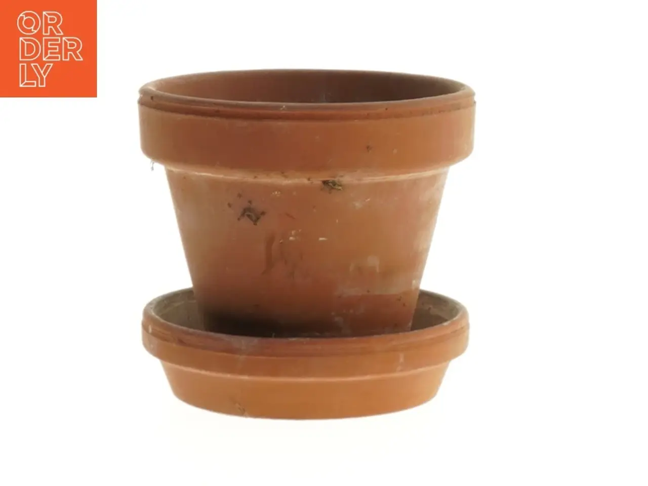 Billede 1 - Terracottakrukke med underfad (str. Ø. 9 cm. længde, 8 cm)