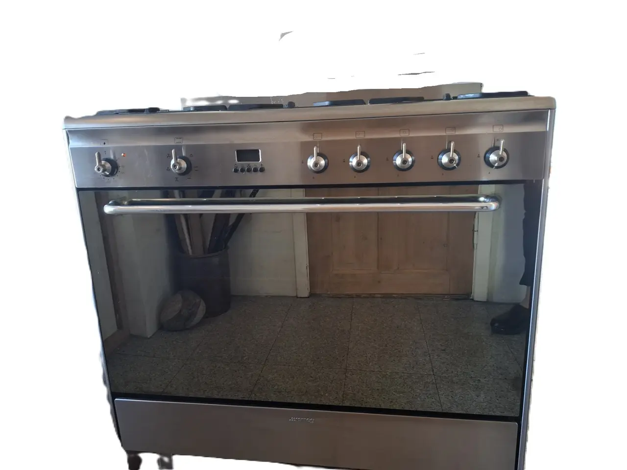 Billede 2 - Smeg 90 cm gaskomfur i rustfrit stål, ovn som ny.