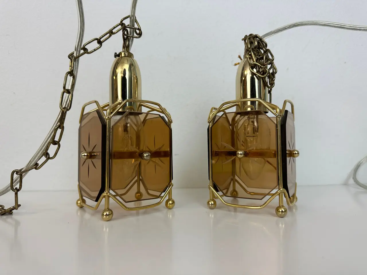 Billede 2 - 2 stk retro pendler i messing / glas