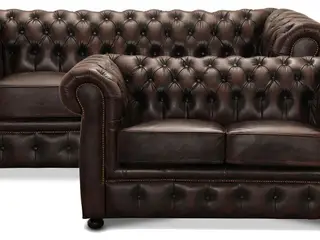 Liverpool Chesterfield sofasæt 3+2 pers. - brun ægte okselæder