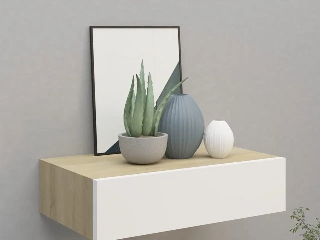 Billede 1 - Væghylde med skuffe - eg og hvid 40 x 23,5 x 10 cm