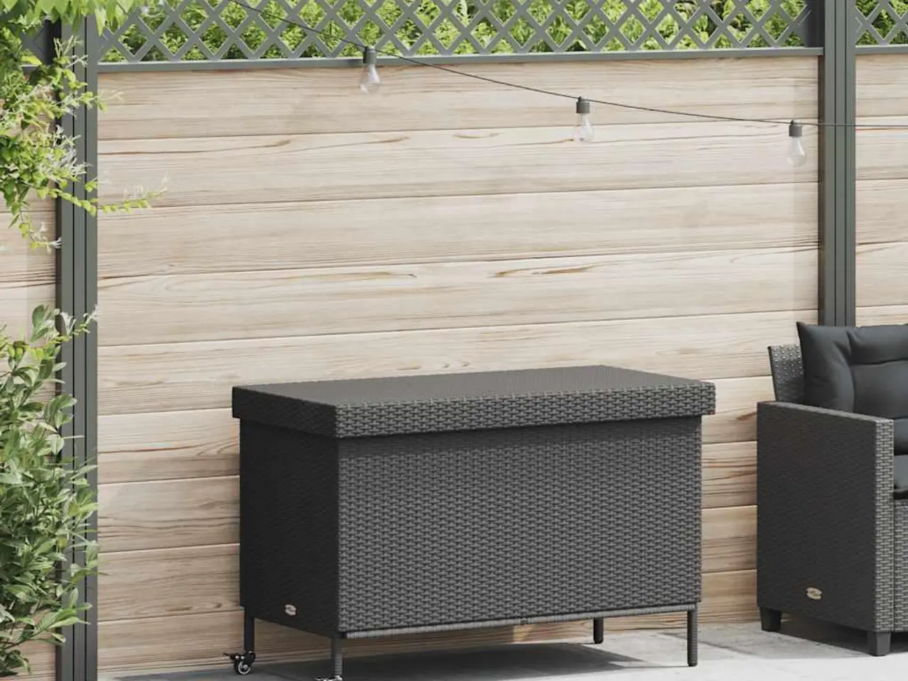 Billede 2 - Opbevaringsboks med hjul 110x55x73 cm polyrattan sort