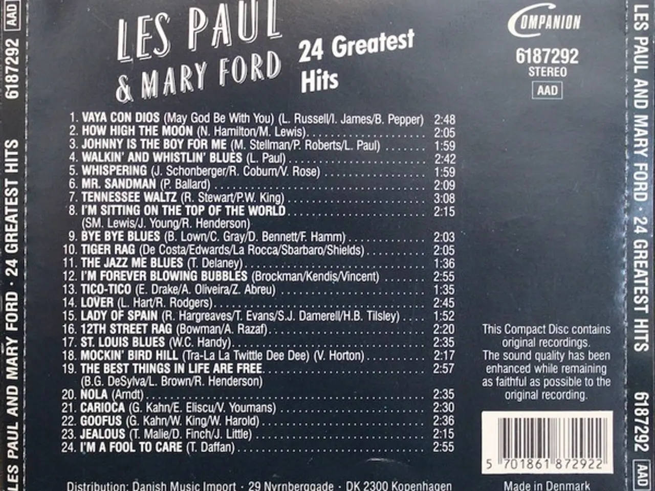 Billede 2 - Les Paul & Mary Ford – 24 Greatest Hits – CD